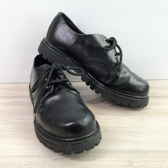 SKECHERS Chunky Platform Leather Oxfords Black Lace-Up Creepers Grunge Goth Y2K - Picture 1 of 16